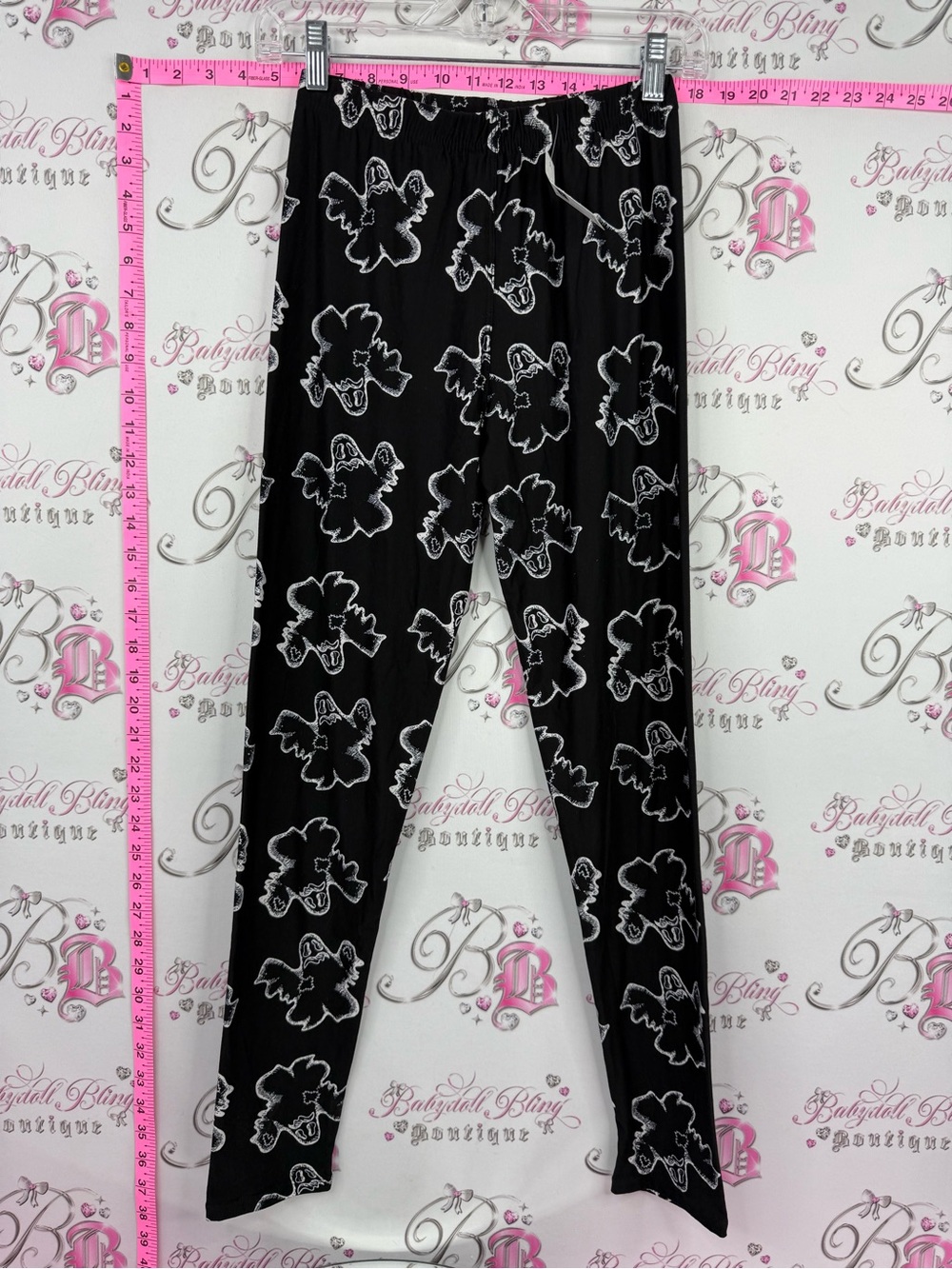 Black sheep leggings stretchy Black Leggings with White Floral Outline